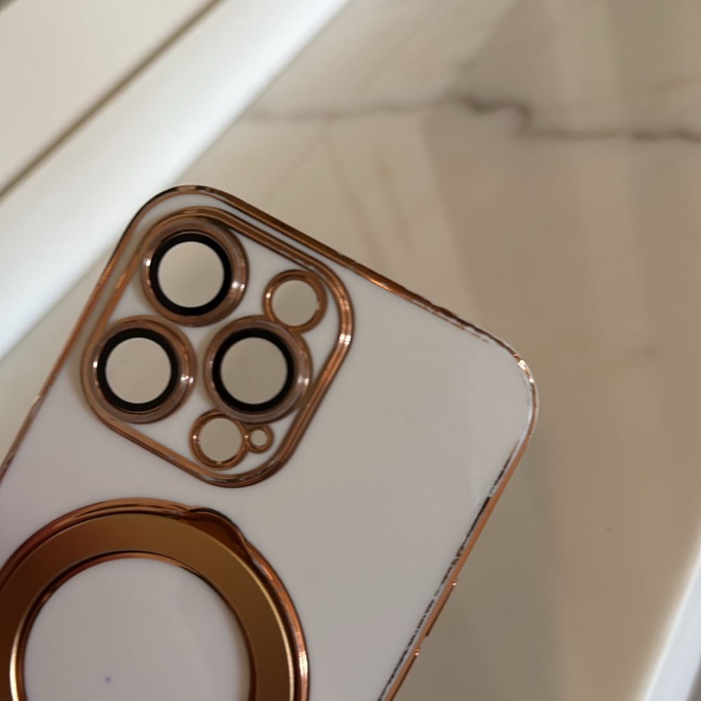 Gold and White iPhone 14 Pro Max Phone Case with Ring Holder MagSafe - Picture 5 of 10